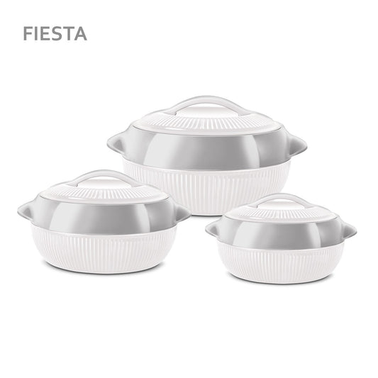 SQ Professional Fiesta Insulated Casserole Hot Pot Set of 3 WhiteSilver Premium Quality Hot Pot Set