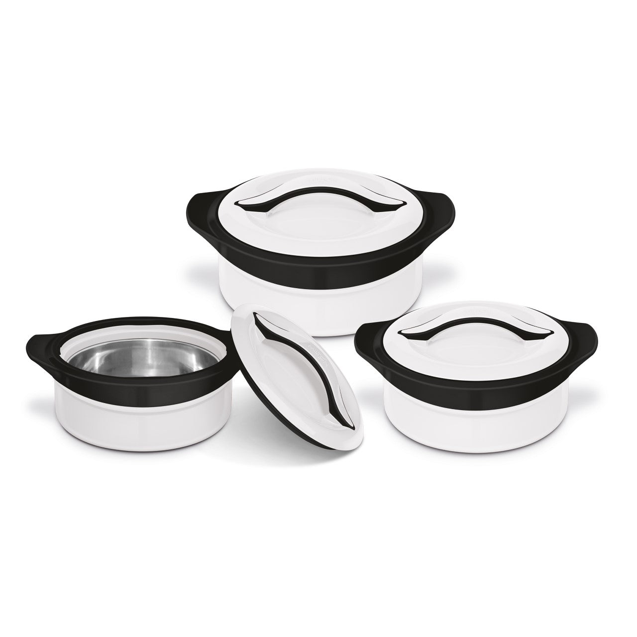 SQ Zenith Insulated Casserole Set 3pc WhiteBlack 1L 15L 25L