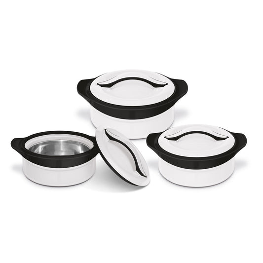 SQ Zenith Insulated Casserole Set 3pc WhiteBlack 1L 15L 25L