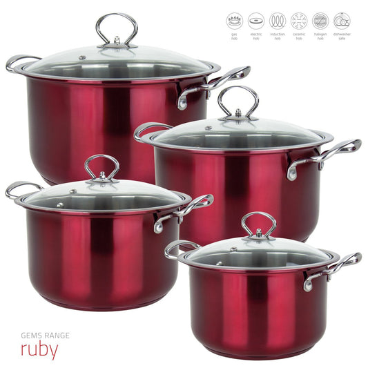 SQ Professional Gems Stainless Steel Stockpot Set Ruby 4 Sizes