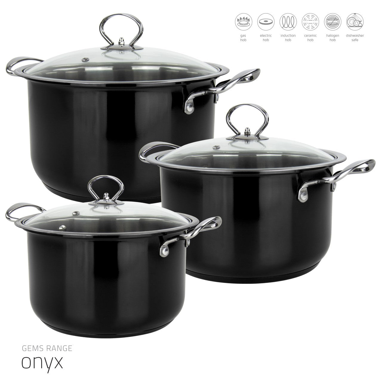 SQ Professional Gems Metallic Stockpot Set Onyx 3Piece