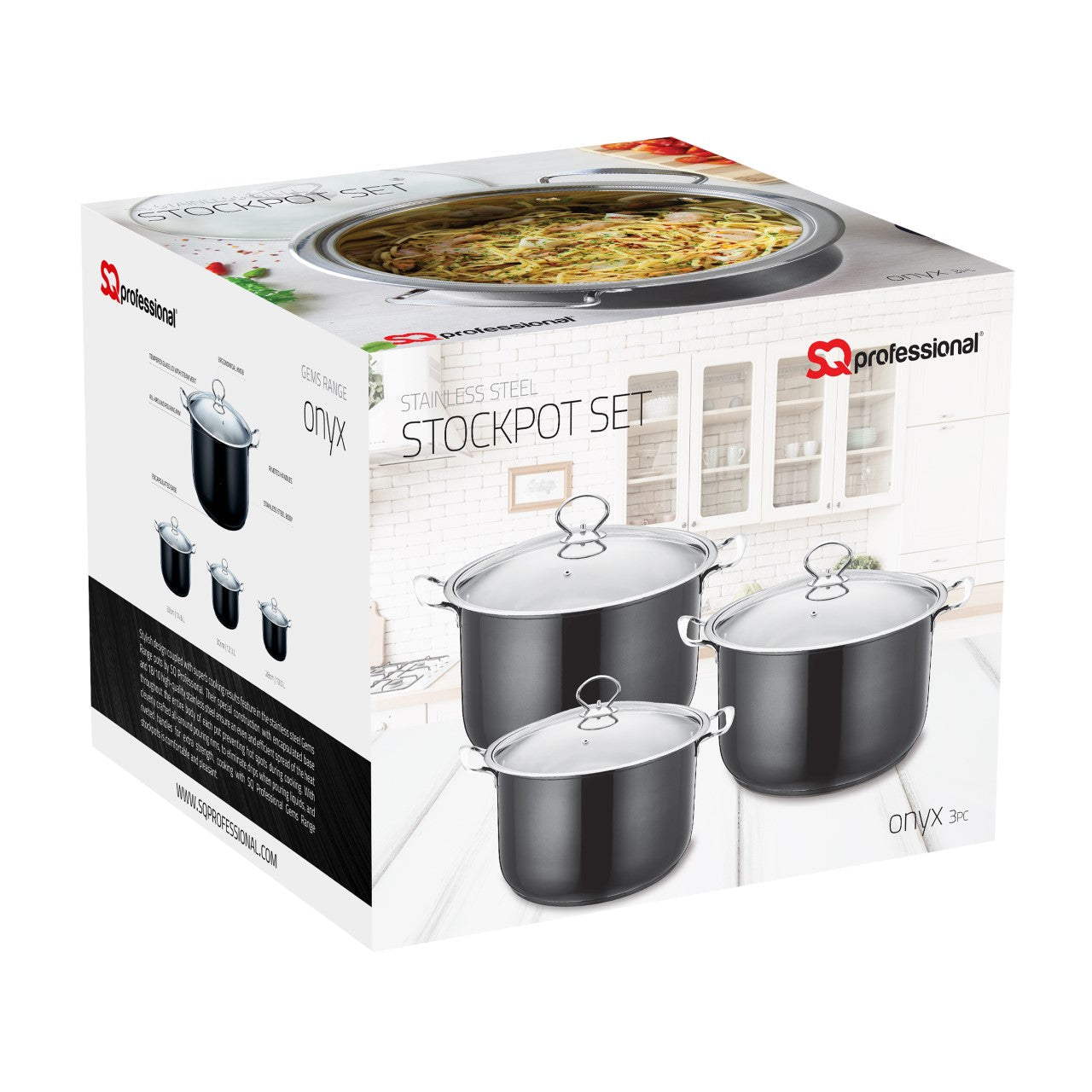 SQ Professional Gems Metallic Stockpot Set Onyx 3Piece
