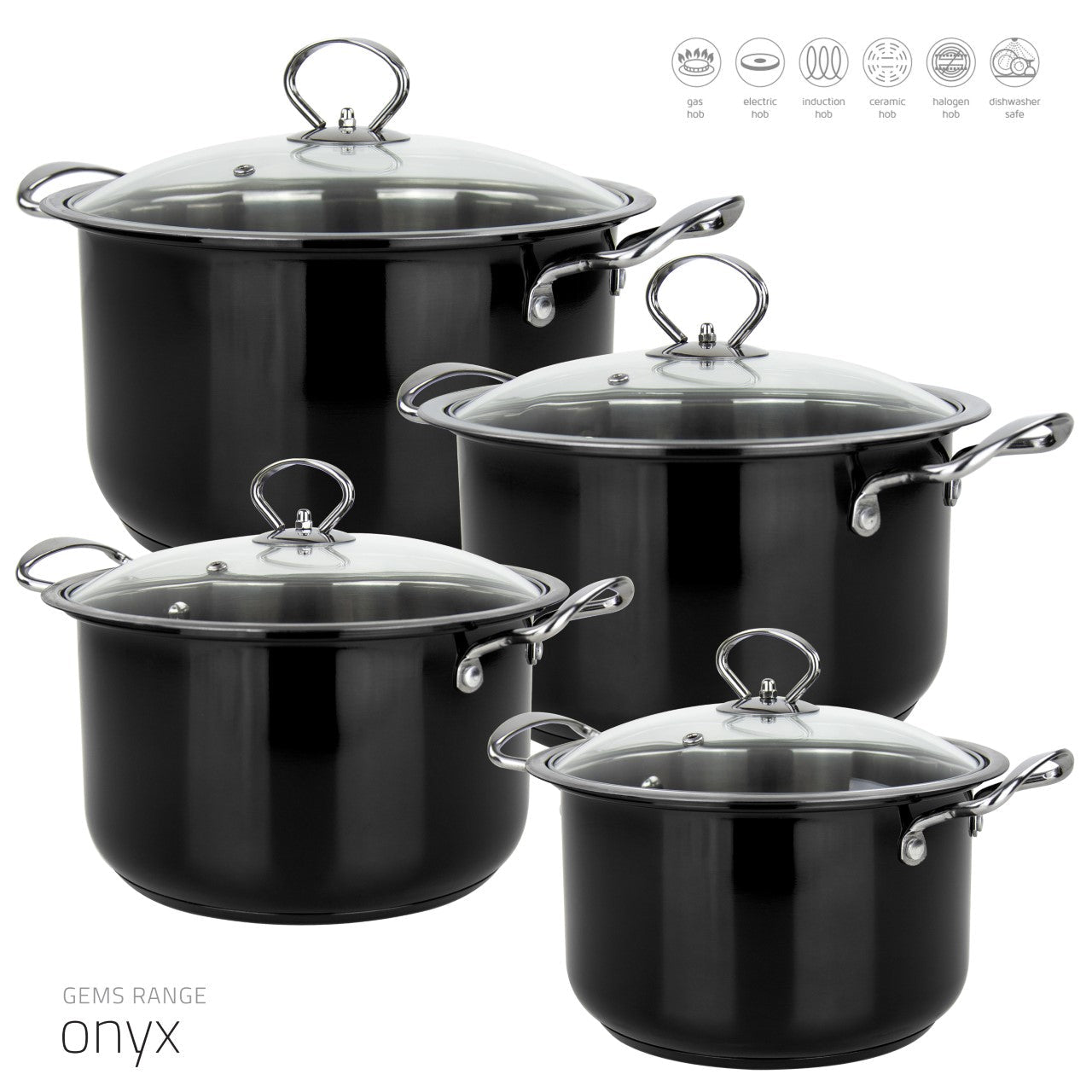SQ Professional Gems Stainless Steel Stockpot Set Onyx 4Piece