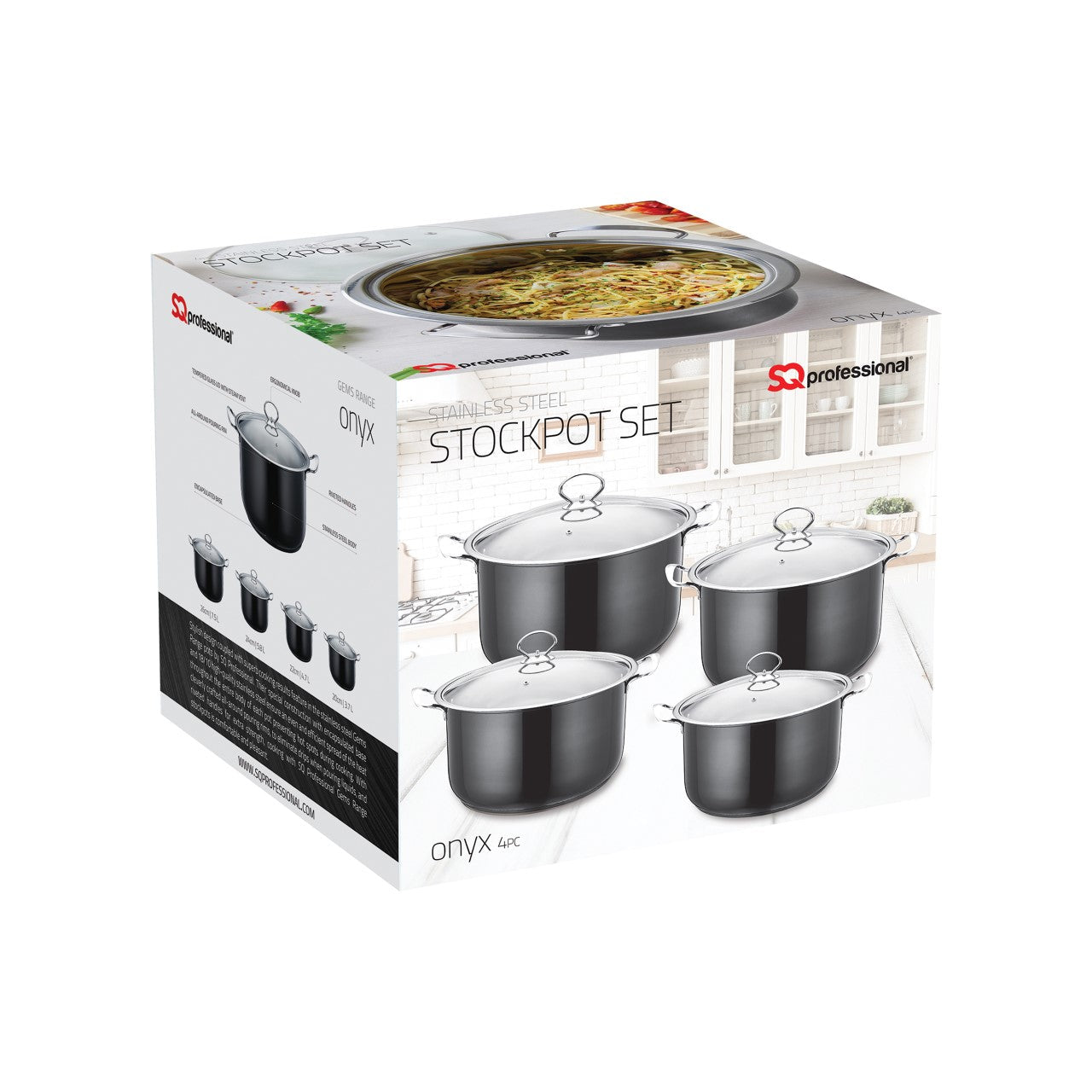 SQ Professional Gems Stainless Steel Stockpot Set Onyx 4Piece