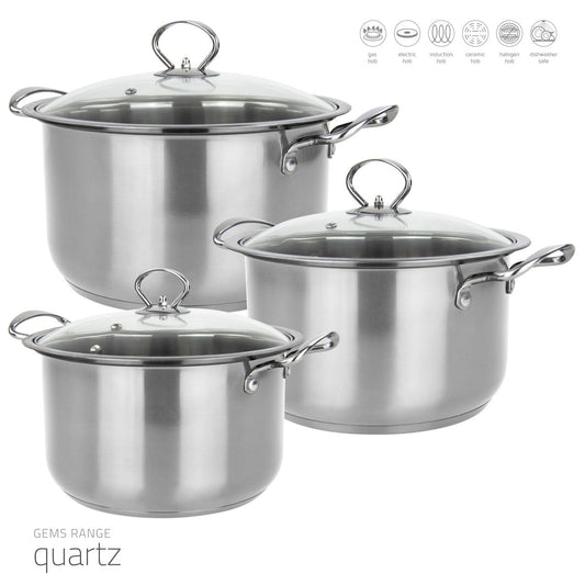 Gems Stainless Steel Stockpot Set 3pc Quartz 262830cm