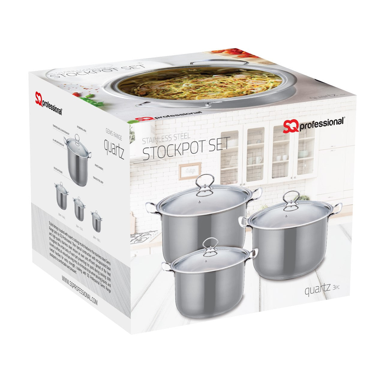 Gems Stainless Steel Stockpot Set 3pc Quartz 262830cm
