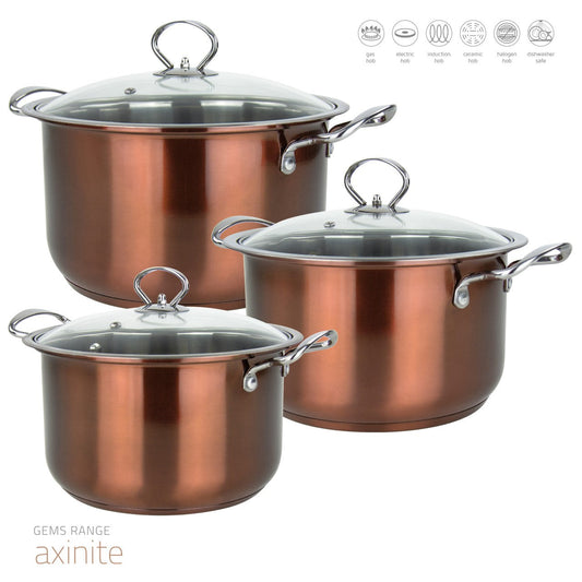 Premium Gems Stainless Steel Stockpot Set 3pc Axinite Collection
