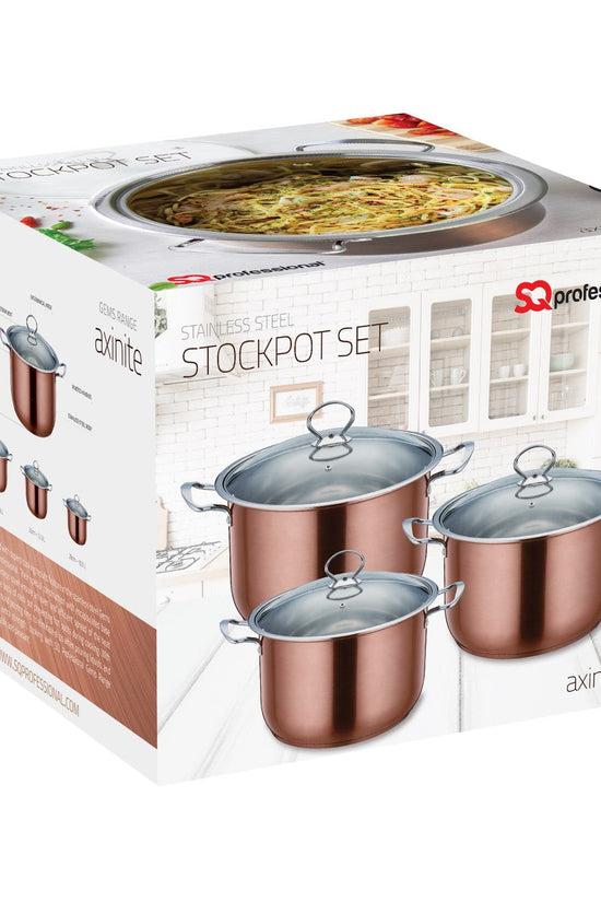 Premium Gems Stainless Steel Stockpot Set 3pc Axinite Collection