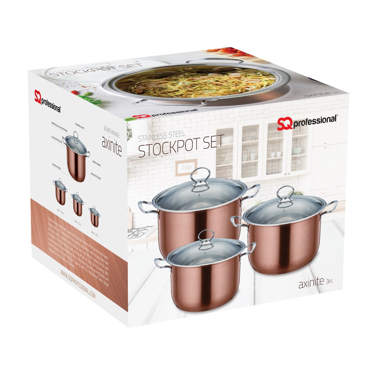 Premium Gems Stainless Steel Stockpot Set 3pc Axinite Collection