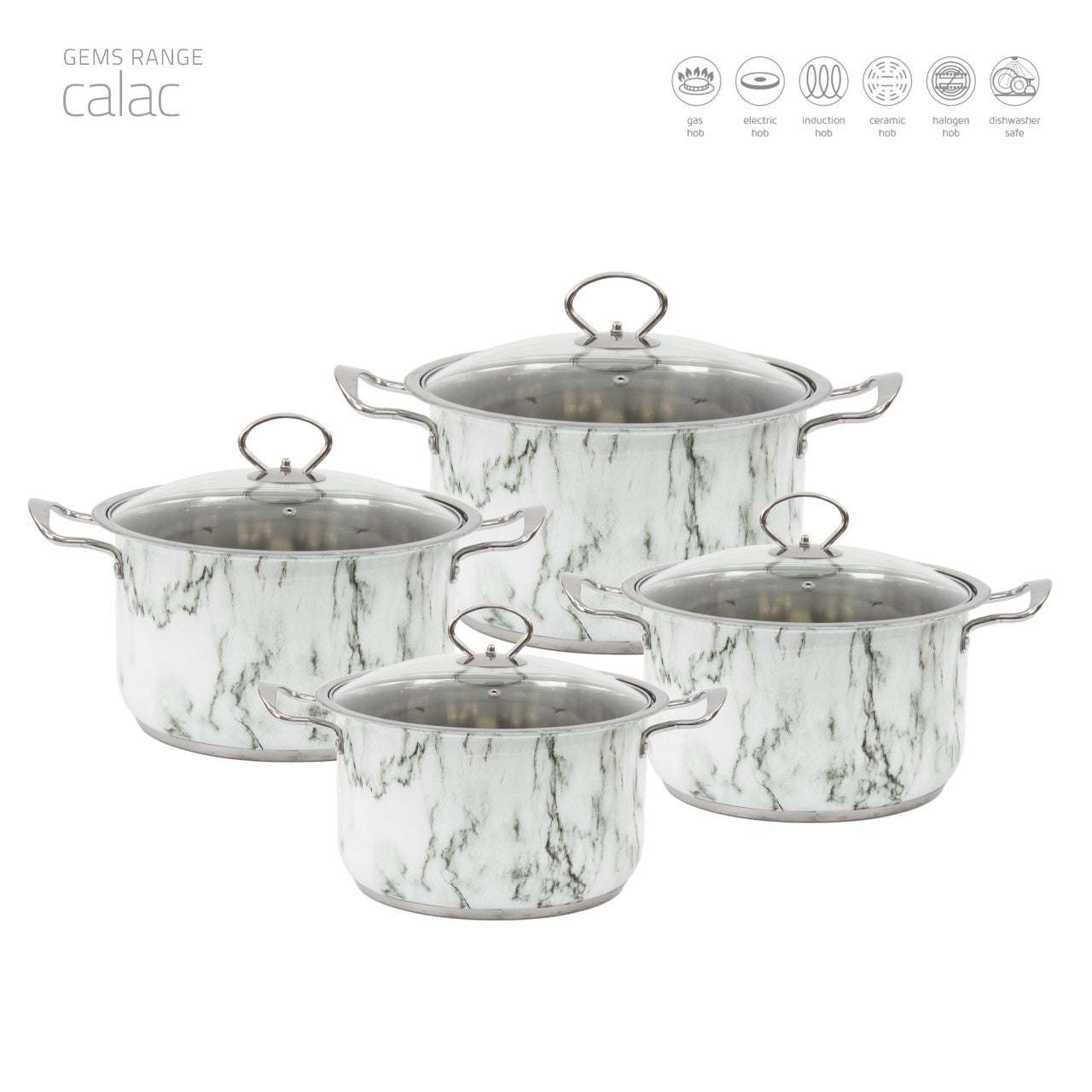 SQ Professional Gems Stainless Steel Stockpot Set Calac Marble Design Set of 4
