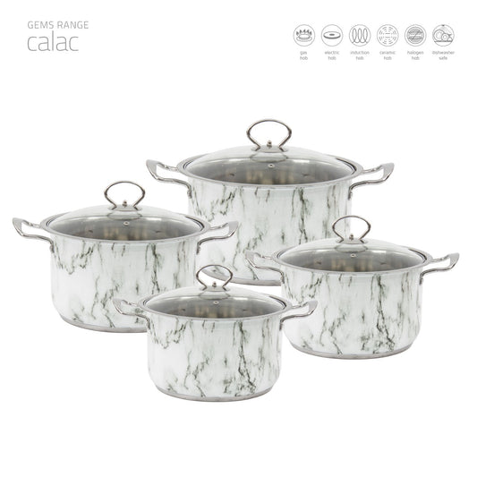 SQ Professional Gems Stainless Steel Stockpot Set Calac Marble Design Set of 4