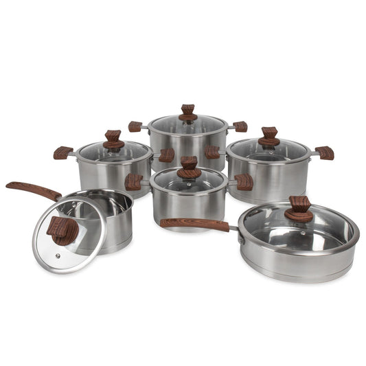 SQ Lustro Touch Stainless Steel Cookware Set of 6 Brown
