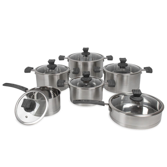 SQ Professional Lustro Touch Stainless Steel Cookware Set of 6 Black