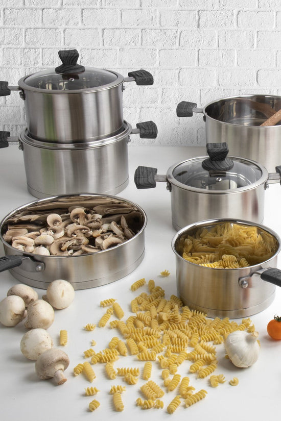 SQ Professional Lustro Touch Stainless Steel Cookware Set of 6 Black